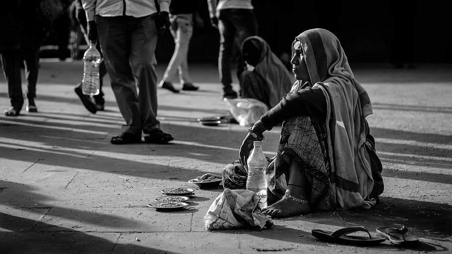 HD wallpaper: woman wearing white dress, street, beggar ...