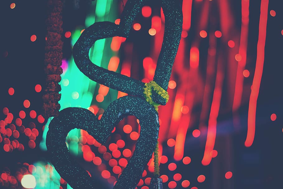 Fall in Love, two black heart sticks, abstract, dark, light, red HD wallpaper