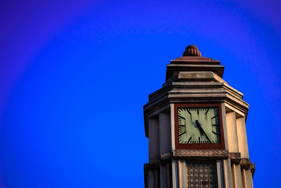 sky, clock, tower, building, architecture, blue, time, landmark HD wallpaper