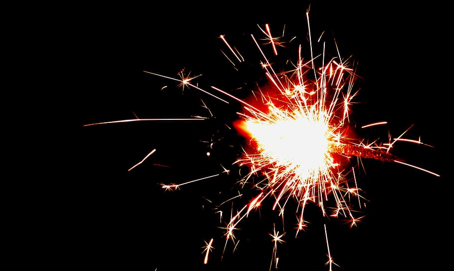 Fire Cracker Spark in Night Time Photography, abstract, bright