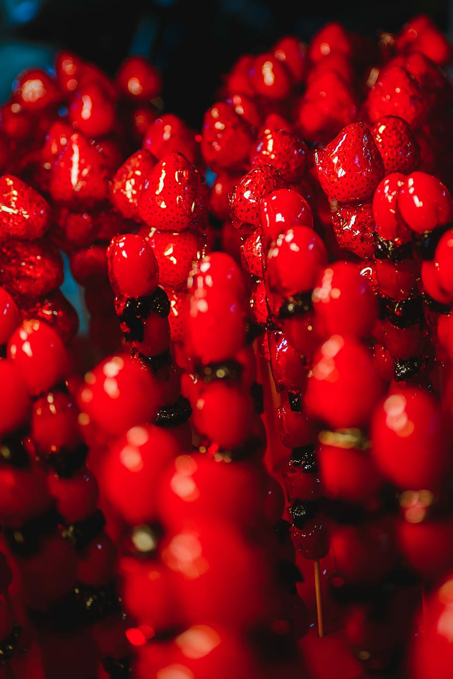 Glazed Cherries, close-up photo of strawberries, red, strawberry HD wallpaper
