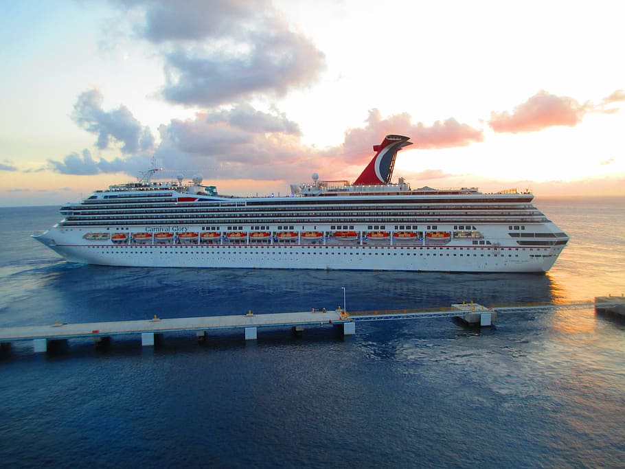 white cruise ship on blue ocean water, mv carnival glory, carnival cruise, HD wallpaper