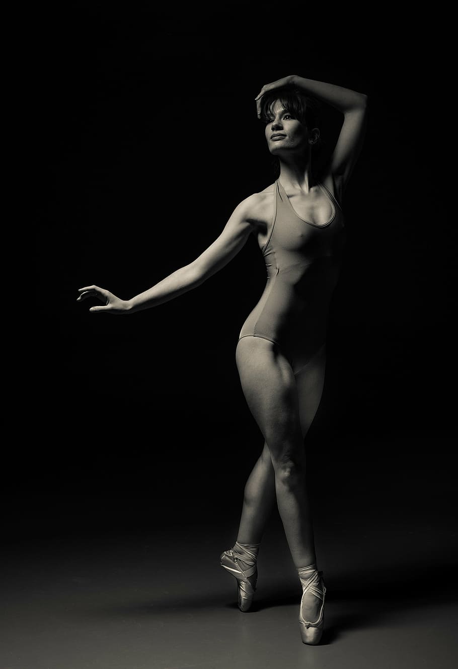 woman in ballerina post, grayscale, photo, wearing, leotards, HD wallpaper