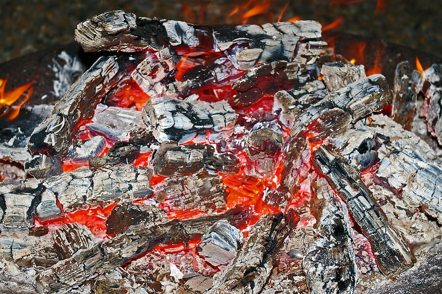 photo of burning charcoal, fire bowl, flame, blaze, garden HD wallpaper