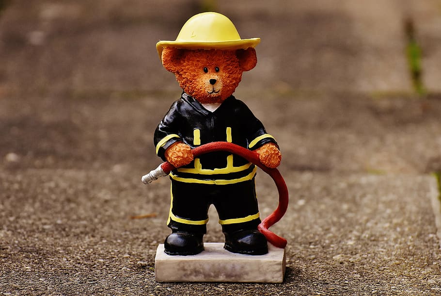 bear, profession, fire fighter, figure, cute, sweet, funny HD wallpaper