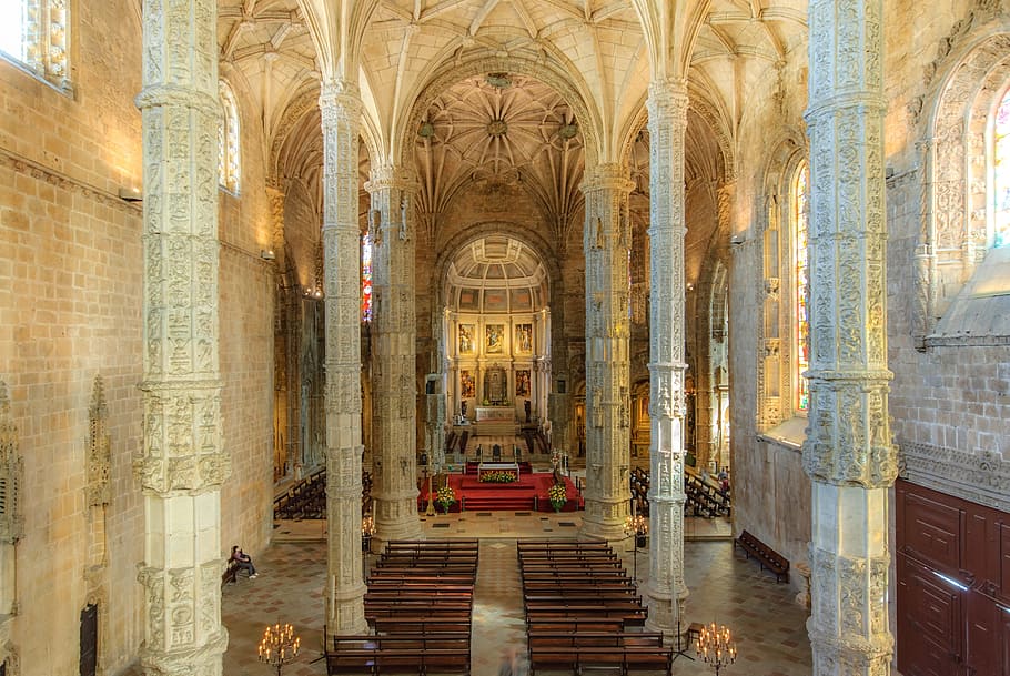indoor cathedral, mosteiro dos jerónimos, lisbon, portugal, unesco world heritage, HD wallpaper
