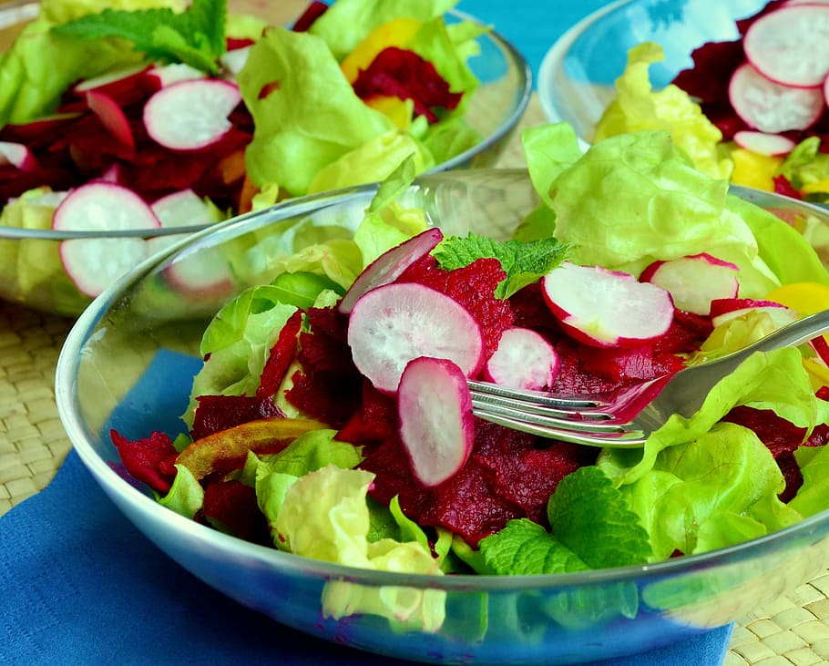 vegetable fruit in clear glass bowl, salad, lettuce, mixed salad HD wallpaper