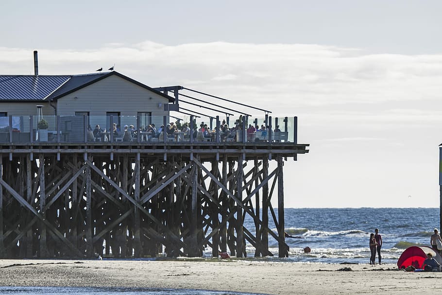 Pile, Construction, Beach, St Peter, pile construction, ording HD wallpaper
