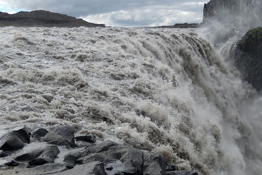 Waterfall, Dettifoss, Power, amount of water, places of interest, HD wallpaper