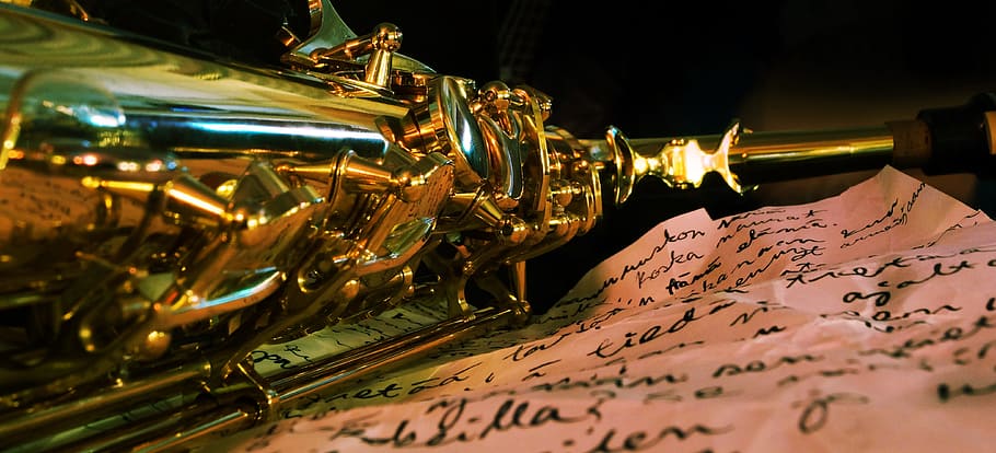 Music, saxofony, notes, industry, night, no people, outdoors HD wallpaper
