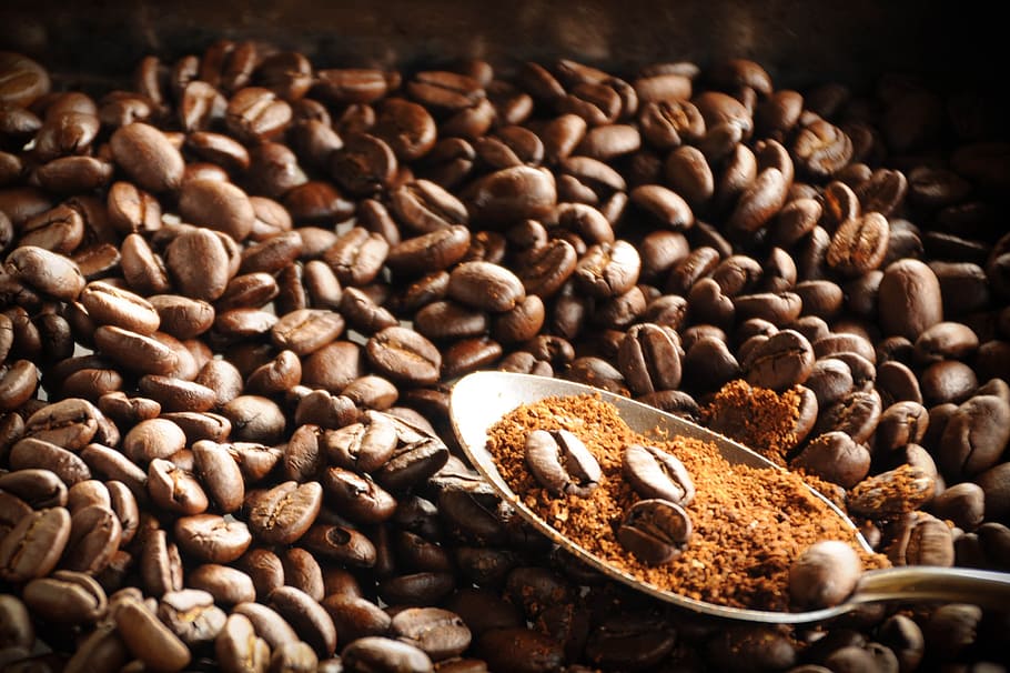 bunch of coffee beands, grain, cafeteria, food and drink, roasted coffee bean HD wallpaper