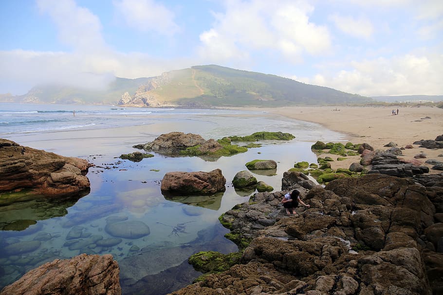 Beach, Blue, Mountain, Galicia, Cala, summer, sand beach, sea, HD wallpaper