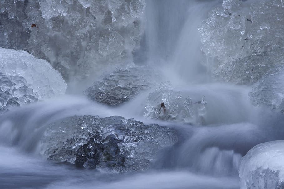 waterfall on rocks, winter, ice, frozen, cold, icy, bach, scenics - nature HD wallpaper