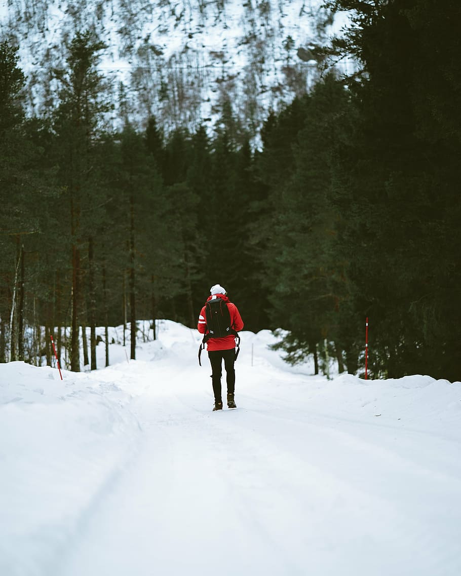 man standing on snow field, winter, white, cold, weather, ice HD wallpaper