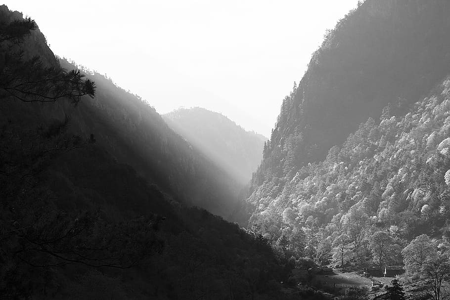 black and white photography of a mountain, mountains, nature HD wallpaper