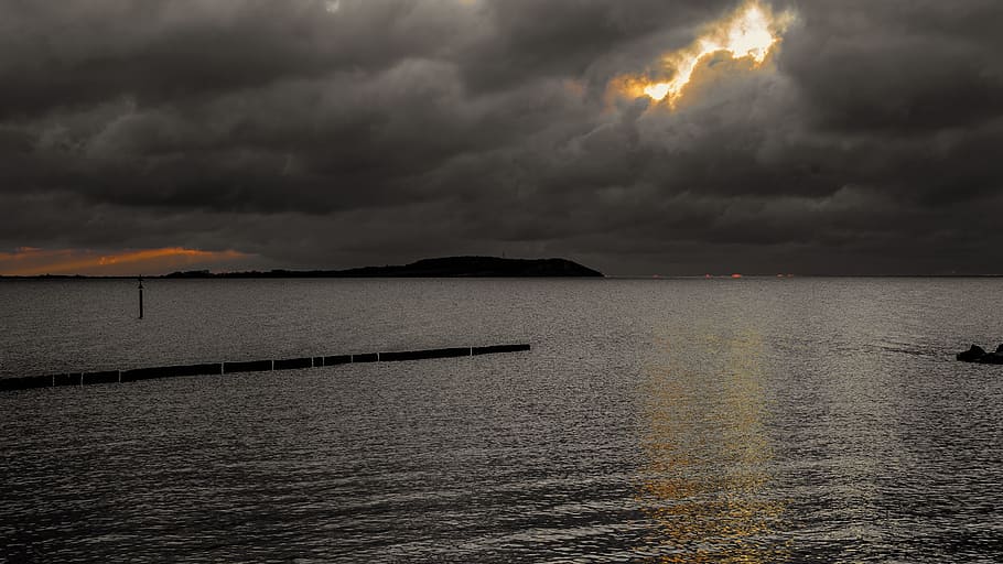 baltic sea, water, clouds, sunset, rügen, sky, lake, mood HD wallpaper