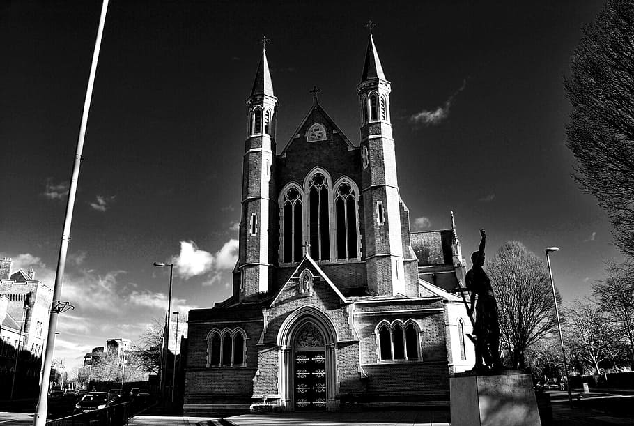 chirch, portsmouth, uk, black and white, england, history, heritage, HD wallpaper