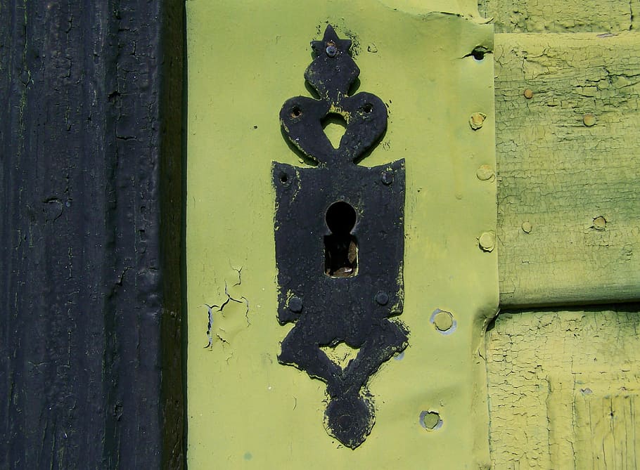 old zárcímke, ancient, tarnished, door, close-up, metal, full frame, HD wallpaper