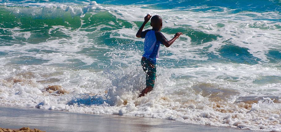 Child, Sea, Wave, Fun, Happiness, swimming, beach, beach view HD wallpaper