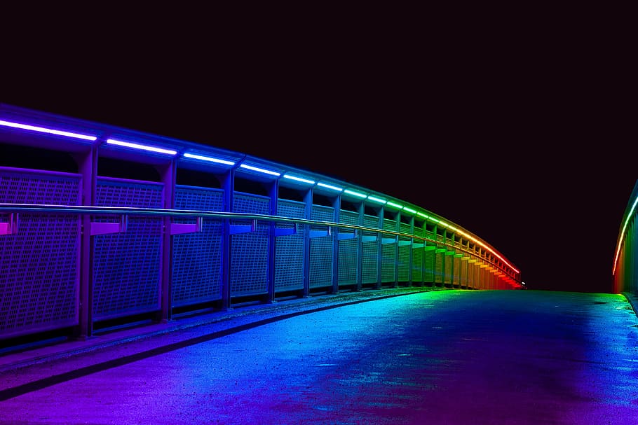 architectural photography of LED bridge at nighttime, Illuminated HD wallpaper