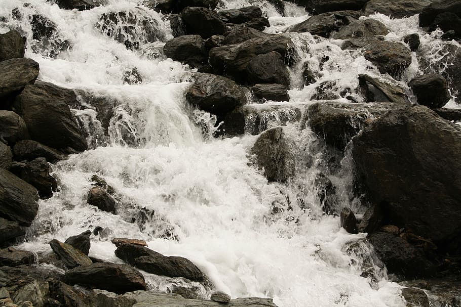 waterfall, rocks, nature, flow, austria, motion, solid, beauty in nature HD wallpaper