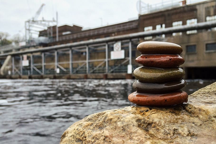 rock, balance, zen, stack, harmony, relaxation, dam, nature HD wallpaper