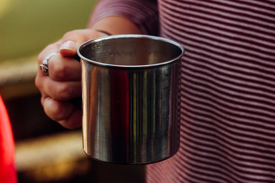 container, cup, drink, hand, metal, steel, human body part HD wallpaper