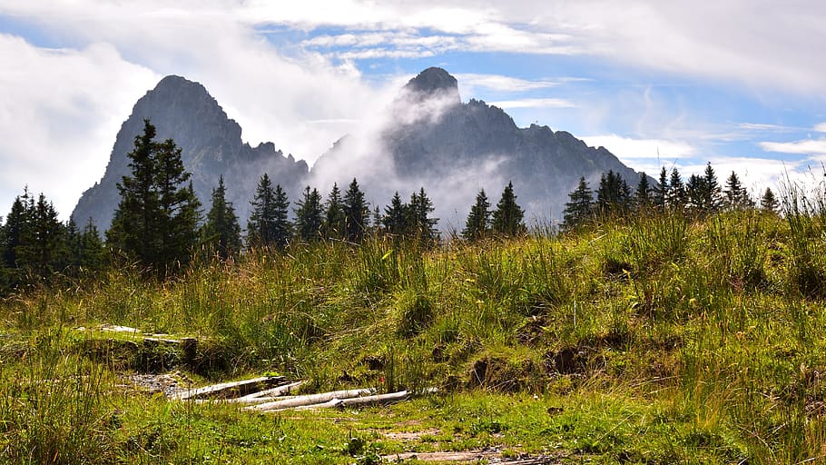 landscape, mountains, clouds, trail, myths, switzerland, outlook HD wallpaper