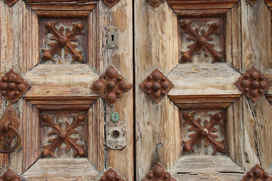 old door, gate, lock, access, wood - material, entrance, built structure HD wallpaper