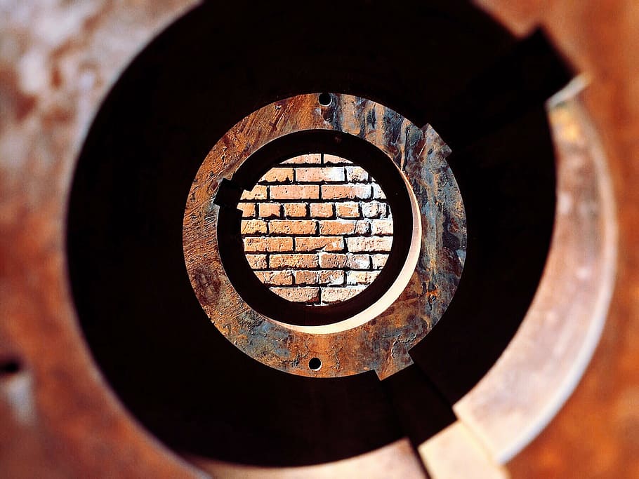 circle, perspective, brick, iron, geometric shape, no people HD wallpaper
