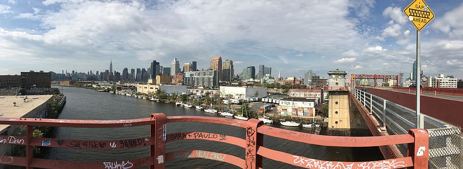 pulaski bridge queens new york, city view, waterfront, newtown creek, HD wallpaper