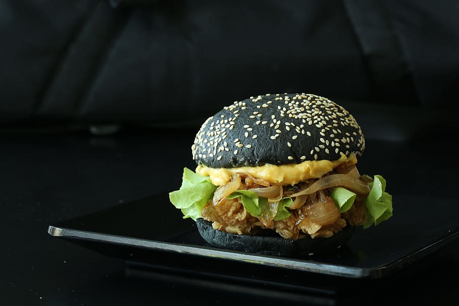 Burger, Fastfood, Chicken, Black, Bread, food and drink, hamburger, HD wallpaper