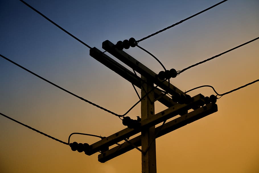 pillar of fire, line, separating, shadow, sky, sunset, cable HD wallpaper