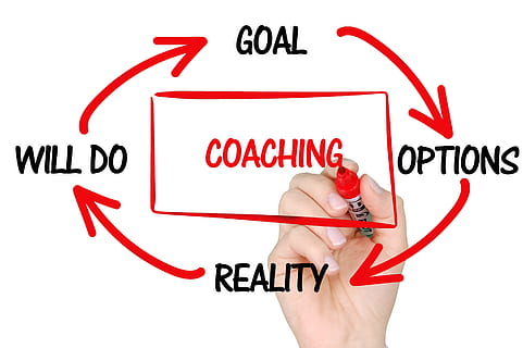 person holding red marker sketching cycle of coaching, training HD wallpaper