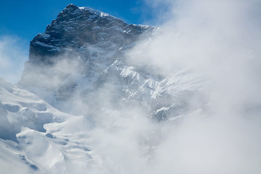 mountains, titlis, switzerland, mountain landscape, snow, glacier, HD wallpaper