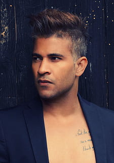 man in black notched lapel suit jacket beside wooden wall, tattoo HD wallpaper