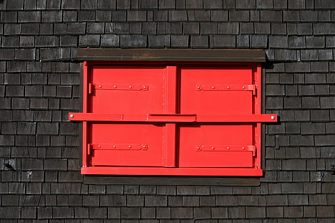 red metal window, shutters, closed, locked, wood, old, home HD wallpaper