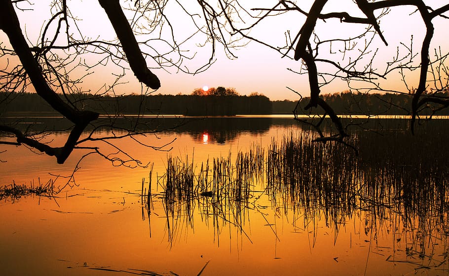 waters, reflection, dawn, sunset, sky, lake, beauty in nature HD wallpaper
