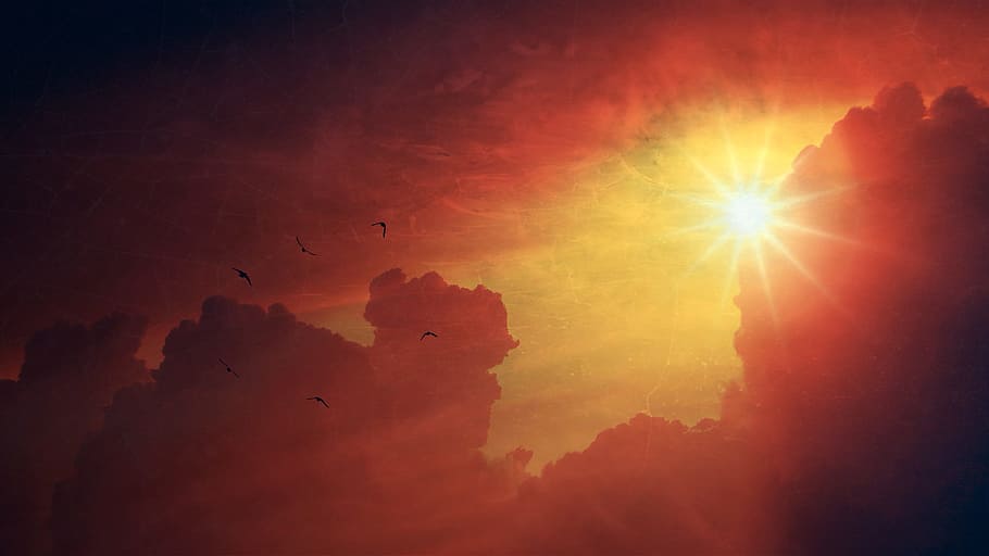 cloudy sky, sun, nature, thunderstorm, rays, sunbeam, clouds HD wallpaper