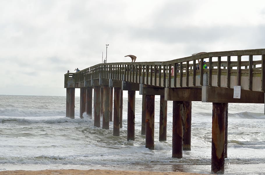 Fishing Pier, Structure, Cloudy, Day, Sky, cloudy day, wooden HD wallpaper