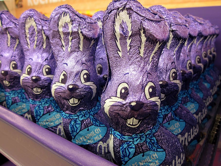 purple bunny decors on crate, easter, easter bunny, happy easter, HD wallpaper
