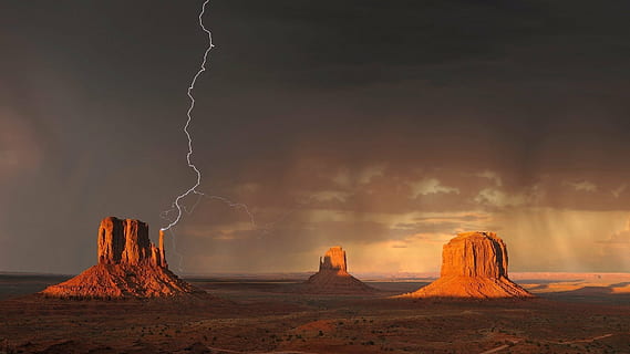 landscape photo of a mountain with thunder, monument valley HD wallpaper