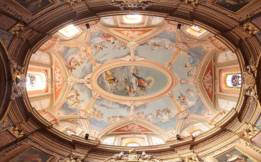 malta, mdina, ceiling, inside, church, dome, interior, catholic HD wallpaper