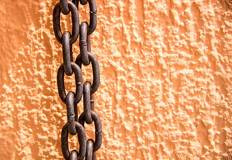 brown steel heavy duty chain, rusty chain, orange background HD wallpaper