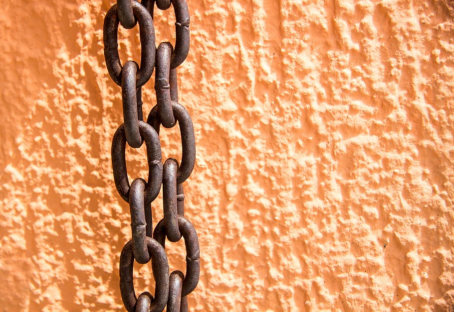 brown steel heavy duty chain, rusty chain, orange background HD wallpaper