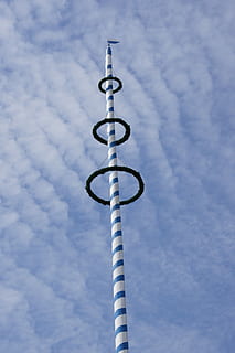 Maypole, Tradition, Bavaria, bavarian, sky, white, blue, clouds HD wallpaper