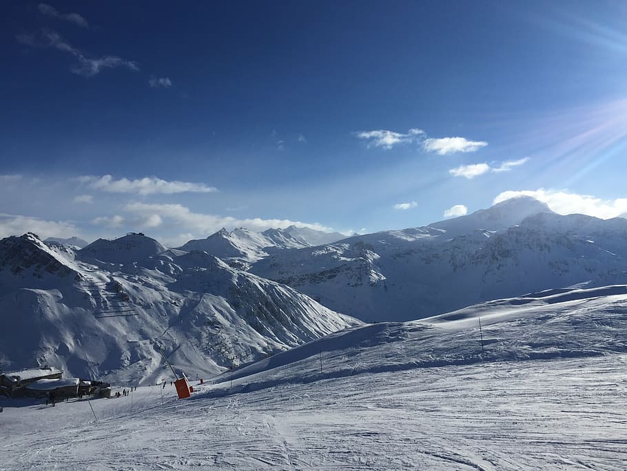 mountain, snow, ski, track, alps, cold temperature, winter HD wallpaper