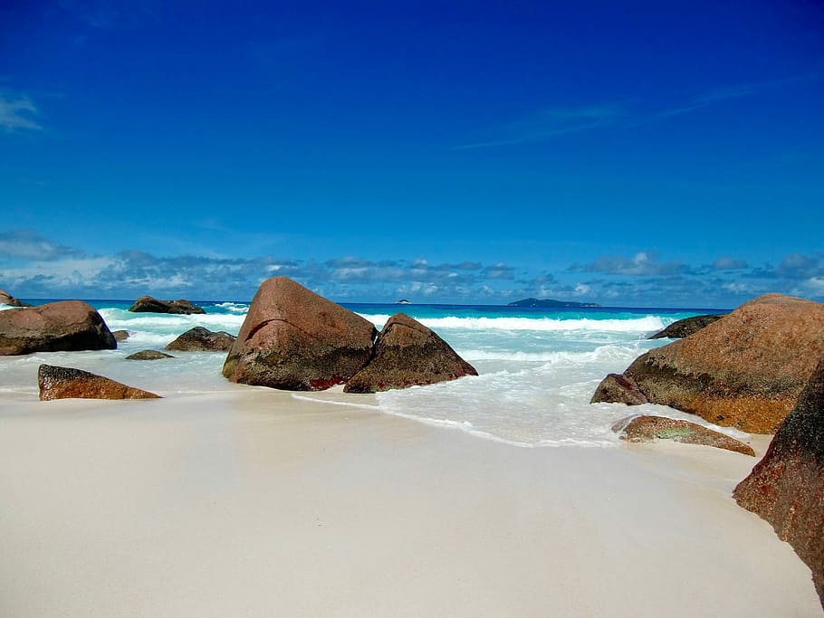 Sea, Stone, Landscape, Beach, Relax, holiday, water, blue, nature HD wallpaper