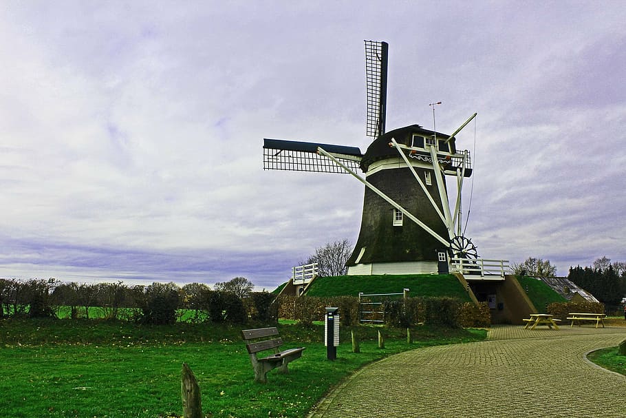 windmill, wind power, de hoop, elspeet, renewable energy, sky HD wallpaper