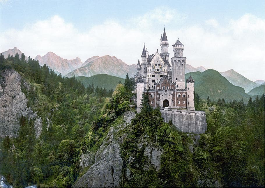 gray and brown concrete palace near cliff, neuschwanstein, castle, HD wallpaper
